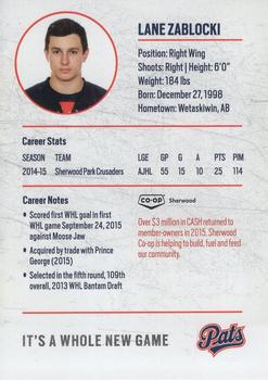 2015-16 Co-op Regina Pats (WHL) #NNO Lane Zablocki Back