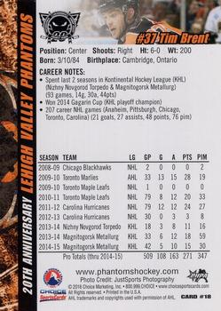 2015-16 Choice Lehigh Valley Phantoms (AHL) #18 Tim Brent Back
