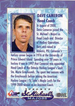 2000-01 President's Choice Toronto St. Michael's Majors (OHL) #NNO Dave Cameron Back