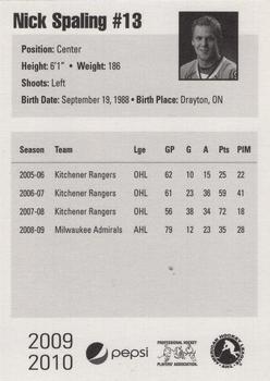 2009-10 Pepsi Milwaukee Admirals (AHL) #NNO Nick Spaling Back