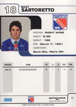 2009-10 Extreme Kitchener Rangers (OHL) #13 Micky Sartoretto Back