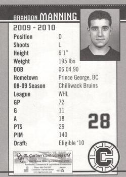2009-10 Chilliwack Bruins (WHL) #NNO Brandon Manning Back