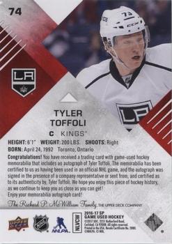 2016-17 SP Game Used - Red Autograph Material #74 Tyler Toffoli Back