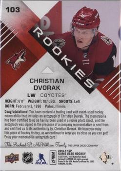 2016-17 SP Game Used - Red Autograph Material Spectrum Premium #103 Christian Dvorak Back