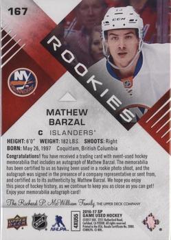 2016-17 SP Game Used - Red Autograph Material Spectrum Premium #167 Mathew Barzal Back