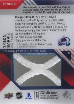 2016-17 SP Game Used - 2016 Stadium Series Material Net Cord #SSNC-TB Tyson Barrie Back