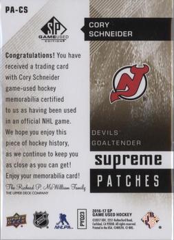 2016-17 SP Game Used - Supreme Relics Patches #PA-CS Cory Schneider Back