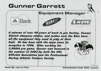 2002-03 Grandstand Austin Ice Bats (CHL) #NNO Gunner Garrett Back