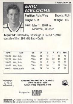 2001-02 Choice Wilkes-Barre/Scranton Penguins (AHL) #22 Eric Meloche Back