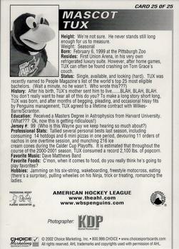 2001-02 Choice Wilkes-Barre/Scranton Penguins (AHL) #25 Tux Back