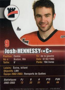 2003-04 Cartes, Timbres et Monnaies Sainte-Foy Quebec Remparts (QMJHL) #NNO Josh Hennessy Back