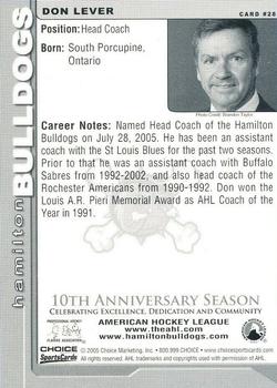 2005-06 Choice Hamilton Bulldogs (AHL) #28 Don Lever Back