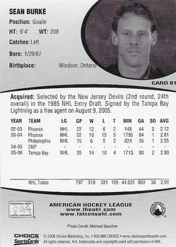 2006-07 Choice Springfield Falcons (AHL) #1 Sean Burke Back