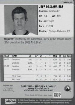 2006-07 Choice Wilkes-Barre/Scranton Penguins (AHL) #8 Jeff Drouin-Deslauriers Back
