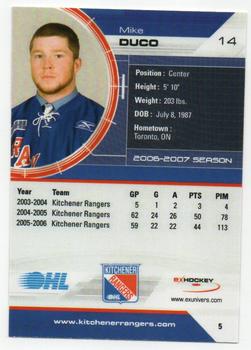 2006-07 Extreme Kitchener Rangers (OHL) #5 Mike Duco Back