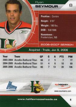 2006-07 Extreme Halifax Mooseheads (QMJHL) #6 Ryan Seymour Back