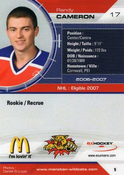 2006-07 Extreme Moncton Wildcats (QMJHL) #5 Randy Cameron Back