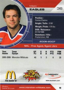 2006-07 Extreme Moncton Wildcats (QMJHL) #10 Matt Eagles Back