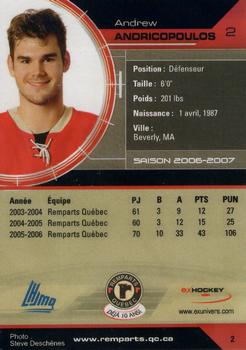 2006-07 Extreme Quebec Remparts (QMJHL) #2 Andrew Andricopoulos Back