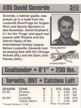 1995-96 Frito-Lay Toledo Storm (ECHL) #NNO David Goverde Back