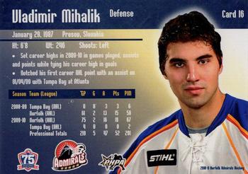 2010-11 Norfolk Admirals (AHL) #16 Vladimir Mihalik Back