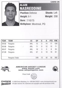 2008-09 Choice Wilkes-Barre/Scranton Penguins (AHL) #26 Alain Nasreddine Back