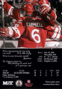 2008-09 M&T Printing Guelph Storm (OHL) #NNO Tim Campbell Back