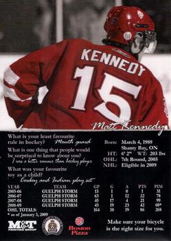 2008-09 M&T Printing Guelph Storm (OHL) #NNO Matt Kennedy Back