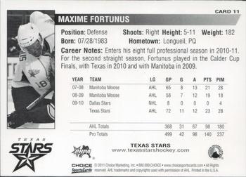 2010-11 Choice Texas Stars (AHL) #11 Maxime Fortunus Back