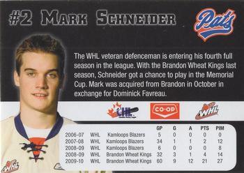 2010-11 Co-op Regina Pats (WHL) #NNO Mark Schneider Back