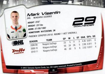 2011-12 Extreme Niagara IceDogs (OHL) #23 Mark Visentin Back