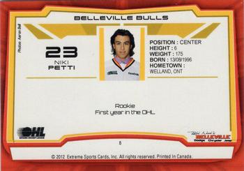 2012-13 Extreme Belleville Bulls (OHL) #8 Nick Petti Back