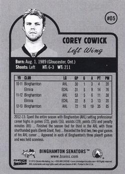 2013-14 Choice Binghamton Senators (AHL) #5 Corey Cowick Back