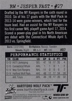 2014-15 Choice Hartford Wolf Pack (AHL) #7 Jesper Fast Back