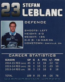 2014-15 Mississauga Steelheads (OHL) #16 Stefan Leblanc Back