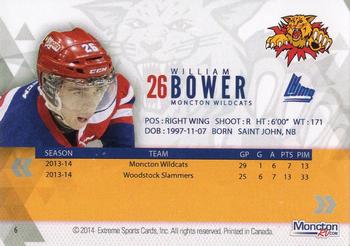 2014-15 Extreme Moncton Wildcats QMJHL #6 William Bower Back