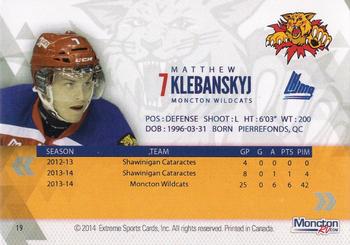 2014-15 Extreme Moncton Wildcats QMJHL #19 Matthew Klebanskyj Back