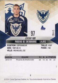 2014-15 Extreme Sherbrooke Phoenix QMJHL #8 Jeremy Roy Back