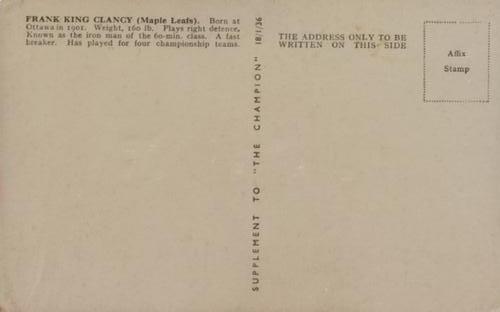 1935-36 Amalgamated Press The Champion #NNO Frank King Clancy Back