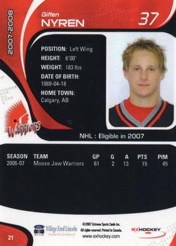 2007-08 Extreme Moose Jaw Warriors (WHL) #NNO Giffen Nyren Back