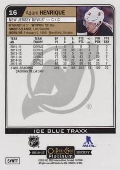 2016-17 O-Pee-Chee Platinum - Ice Blue Traxx #16 Adam Henrique Back