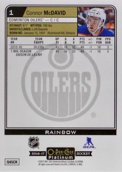 2016-17 O-Pee-Chee Platinum - Rainbow #1 Connor McDavid Back