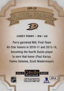 2016-17 O-Pee-Chee Platinum - Platinum Phenoms Die Cuts #OPP-CP Corey Perry Back