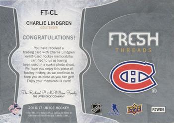 2016-17 Upper Deck Ice - Fresh Threads #FT-CL Charlie Lindgren Back