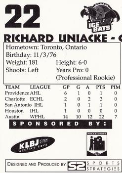 1997-98 Papa John's Austin Ice Bats (WPHL) #NNO Richard Uniacke Back