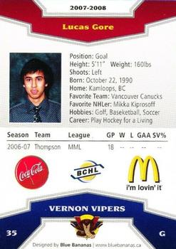 2007-08 Vernon Vipers (BCHL) #NNO Lucas Gore Back