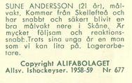 1958-59 Alfa Ishockey (Swedish) #677 Sune Andersson Back