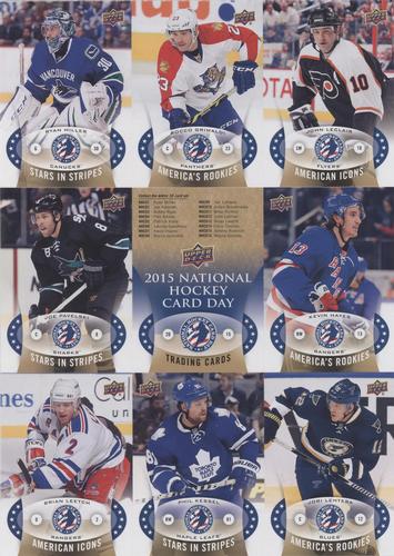 2015 Upper Deck National Hockey Card Day USA - Sheets #NNO Ryan Miller / Rocco Grimaldi / John LeClair / Joe Pavelski / Checklist / Kevin Hayes / Brian Leetch / Phil Kessel / Jori Lehtera Front