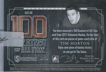 2017 Leaf In The Game Stickwork - 100 Greatest of All-Time Relics - Emerald #GAT-68 Tim Horton Back