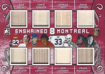 2017 Leaf In The Game Stickwork - Enshrined 8 Franchise Relics - Red #E8F-03 Bob Gainey / Guy Lafleur / Chris Chelios / Guy Lapointe / Patrick Roy / Rod Langway / Denis Savard / Frank Mahovlich Front